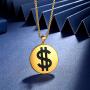 beautlace US Dollar Money Sign Necklaces Silver/18K Gold/Black Gun Plated Round Coin Dollar Pendant Jewelry for Men and Women KP0126