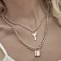 Haloty Punk Layered Key Pendant Necklace Gold Long Fashion Lock Necklaces Chain Jewelry for Women and Girls