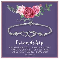 SOLINFOR Friendship Bracelet - Two Interlocking Hearts Sterling Silver Bracelet - BFF Friends Friendship Birthday Jewelry Gift Idea for Women