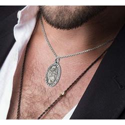 US Jewels And Gems 1.125in 925 Sterling Silver Antiqued Finish Oval Saint Christopher Pendant Necklace
