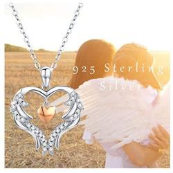 Angel Wing Heart Necklaces for Women 925 Sterling Silver Love Pendant Necklace with CZ Jewelry Gift for Mother/Wife/Sister