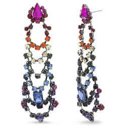 Steve Madden Womens Rainbow Rhinestone Tiered Gunmetal-Tone Chandelier Earrings