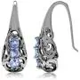 Silvershake 3 Stone Genuine Tanzanite 925 Sterling Silver Victorian Style Hook Earrings