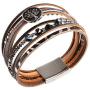 HZMAN Tree of Life Leather Cuff Bracelet Magnetic Rhinestone Small Steel Ball Multi Strand Wrap Bracelet Bohemian Jewelry for Women