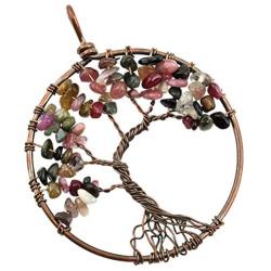 Nupuyai Tree of Life Pendant Necklace for Unisex, Chakra Gemstone Crystal Yoga Mala Healing Jewelry