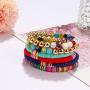 Colorful Beaded Bracelet for Women Men Heishi Surfer Bracelet Metallic Gold Beads Stretch Bracelet Assorted Stacked Layered Strand Bracelet Set