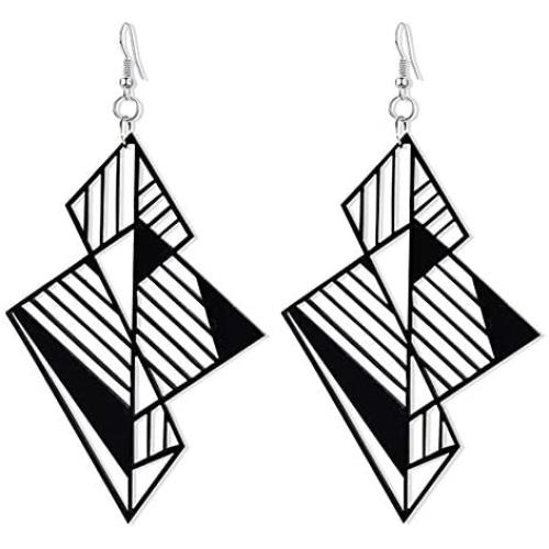 DAMLENG Fashion Lightweight Unique 1980s Retro Style Chandelier Dangle Drop Hollow Earrings Black Geometry Acrylic Earrings for Women Girls
