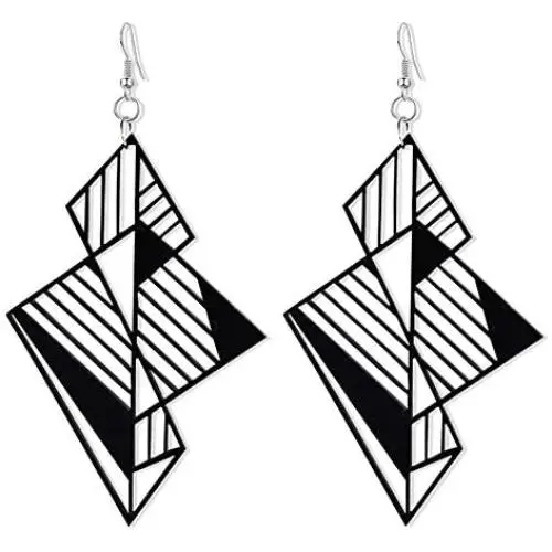 DAMLENG Fashion Lightweight Unique 1980s Retro Style Chandelier Dangle Drop Hollow Earrings Black Geometry Acrylic Earrings for Women Girls