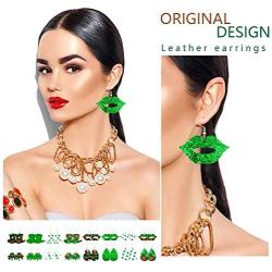 16 Pairs St. Patricks Day Leather Earrings Irish Shamrock Dangle Earrings Green Good Luck Clover Earrings