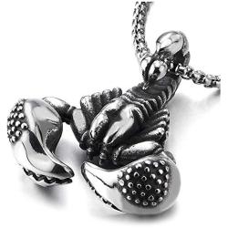 COOLSTEELANDBEYOND Gothic Vintage Mens Stainless Steel Scorpion King Claw Pendant Necklace 30 inches Wheat Chain