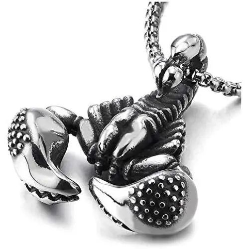 COOLSTEELANDBEYOND Gothic Vintage Mens Stainless Steel Scorpion King Claw Pendant Necklace 30 inches Wheat Chain COOLSTEELANDBEYOND Gothic Vintage Mens Stainless Steel Scorpion King Claw Pendant Necklace 30 inches Wheat Chain