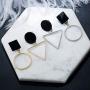Frodete Geometric Black Square Round Triangle Stud Earrings Women Chic Circle Hoop Earrings Korean Asymmetric Jewelry