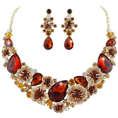 EVER FAITH Womens Austrian Crystal Teardrop Camellia Necklace Earrings Set for Prom, Bridal EVER FAITH Womens Austrian Crystal Teardrop Camellia Necklace Earrings Set for Prom, Bridal