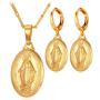 U7 Virgin Mary Jewelry Set Women Bride Wedding Platinum/Rose Gold / 18K Gold Plated Miraculous Medal Bracelet Necklace & Earrings Sets