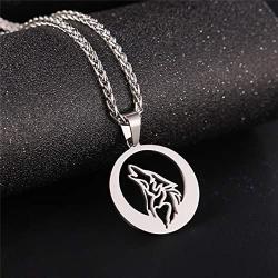 U7 Wolf Necklace with Adjustable Spiga Chain Stainless Steel Round Hollow Pendant