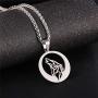 U7 Wolf Necklace with Adjustable Spiga Chain Stainless Steel Round Hollow Pendant