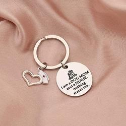 AKTAP Funny Nurse Gift Dog Mom Gifts I Am A Dog Mom and A Nurse Nothing Scare Me Keychain for Nurse Graduation Dog Lover