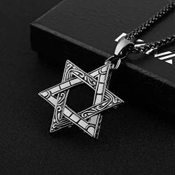 HZMAN Magen Star of David Pendant Necklace Women Men Chain Silver Stainless Steel Israel Necklace