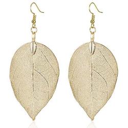 SMALLLOVE Filigree Leaf Earrings Natural Real Lightweight Genuine Drop Dangle Gold Silver Rose Gold Metal Plated Long Leaves Earrings for Women Girls Jewelry Gifts