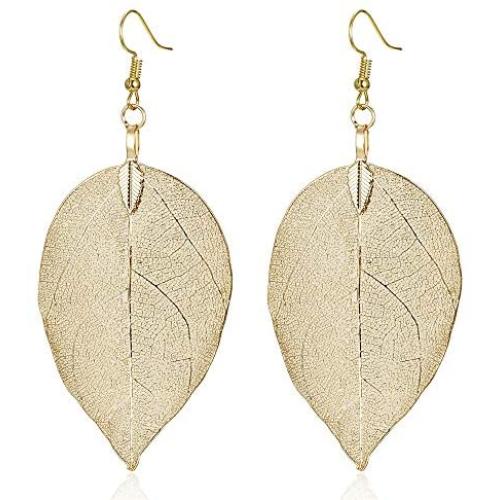 SMALLLOVE Filigree Leaf Earrings Natural Real Lightweight Genuine Drop Dangle Gold Silver Rose Gold Metal Plated Long Leaves Earrings for Women Girls Jewelry Gifts