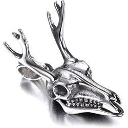 Xusamss Punk Titanium Steel Deer Head Pendant Skull Necklace With 24'' Chain