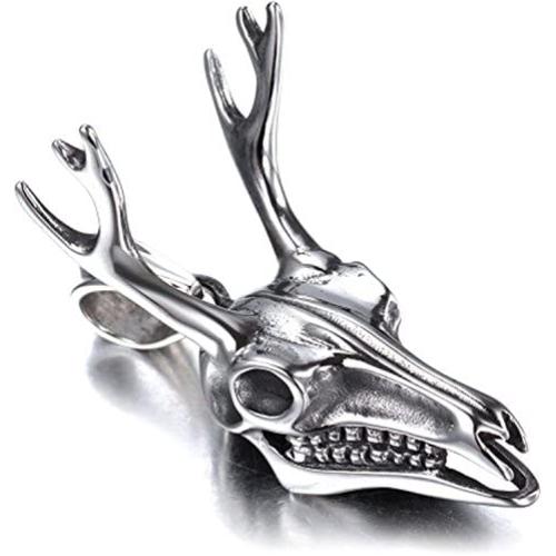 Xusamss Punk Titanium Steel Deer Head Pendant Skull Necklace With 24'' Chain