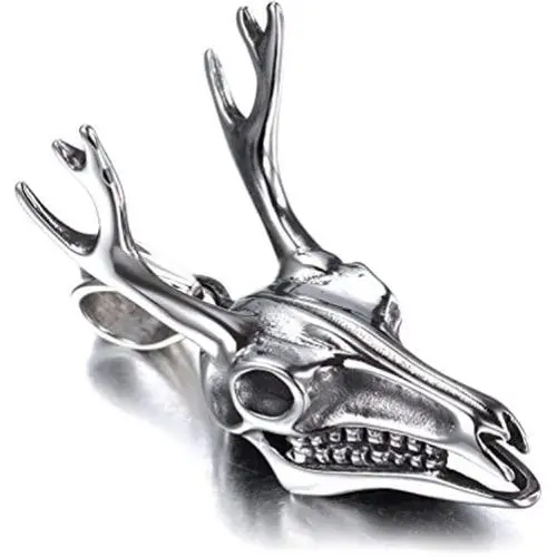 Xusamss Punk Titanium Steel Deer Head Pendant Skull Necklace With 24'' Chain Xusamss Punk Titanium Steel Deer Head Pendant Skull Necklace With 24'' Chain