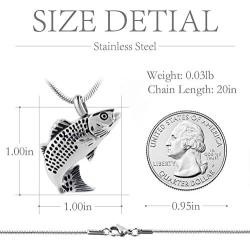 DESIGNSCAPE3D Cremation Jewelry for Ashes Stainless Steel Fish Shaped Urn Necklace for Ashes Keepsake Memorial Pendant Ashes Necklace with 20'' Chain + Gift Box + Filling Kit