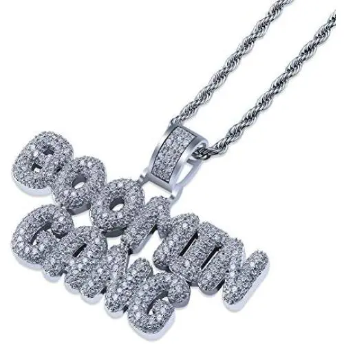 GUCY Hip Hop Jewelry Iced Out Bubble BOOMIN Gang Letter Pendant Necklace Rope Chain(Gold/Silver) GUCY Hip Hop Jewelry Iced Out Bubble BOOMIN Gang Letter Pendant Necklace Rope Chain(Gold/Silver)