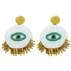 Statement Beaded Earrings - Bohemian Handmade Seed Bead Round Eye Dangle Earrings Gift for Women Girls