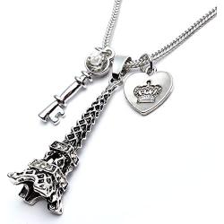 Pairs Eiffel Tower Necklace for Women Men Heart Key Pendant Silver Black/Platinum Plated Jewelry Long Chain