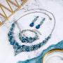 BriLove Wedding Bridal Jewelery for Women Austrian Crystal Teardrop Cluster Statement Necklace Dangle Earrings Link Bracelet Set