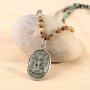 KELITCH Yoga Buddha Pendant Necklaces Y-Shaped Natural Stone Beaded Necklaces Statement Bracelets Mala Jewelry