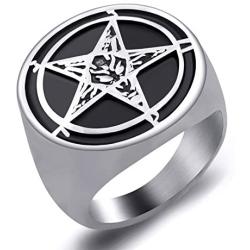 Elfasio Pentagram Satanic Baphomet Goat Rings Sulfur Leviathan Cross Satan Demon Devil Symbol Men Stainless Steel Ring Size 7-15