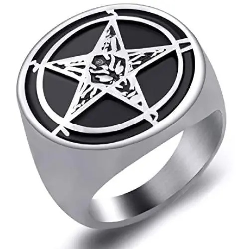 Elfasio Pentagram Satanic Baphomet Goat Rings Sulfur Leviathan Cross Satan Demon Devil Symbol Men Stainless Steel Ring Size 7-15 Elfasio Pentagram Satanic Baphomet Goat Rings Sulfur Leviathan Cross Satan Demon Devil Symbol Men Stainless Steel Ring Size 7-15