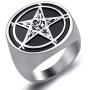 Elfasio Pentagram Satanic Baphomet Goat Rings Sulfur Leviathan Cross Satan Demon Devil Symbol Men Stainless Steel Ring Size 7-15