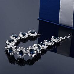 Gem Stone King 27.00 Carat Oval and Round Royal Blue Simulated Sapphire CZ Tennis Bracelet 7 Inch with Security Clasp