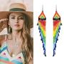 Long Beaded Earrings Dangle - Boho Sleek Fringe Earrings Statement Handmade with Hook, Gift Ideas for Women Jewelry