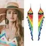 Long Beaded Earrings Dangle - Boho Sleek Fringe Earrings Statement Handmade with Hook, Gift Ideas for Women Jewelry Long Beaded Earrings Dangle - Boho Sleek Fringe Earrings Statement Handmade with Hook, Gift Ideas for Women Jewelry