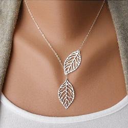 Aukmla Boho Lariat Necklace Silver Leaf Pendant Necklaces Chain Jewelry for women and Girls