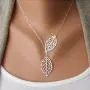 Aukmla Boho Lariat Necklace Silver Leaf Pendant Necklaces Chain Jewelry for women and Girls