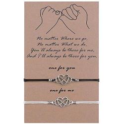SUNSH 2Pcs Pinky Promise Heart Infinity Bracelet for Couple Women Teen Girl Boy Adjustable Black/White String with Wish Card Lover Beat Friend Family Husband Wife Boyfriend Girlfriend Friendship Gifts