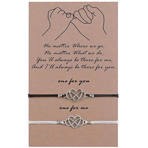 SUNSH 2Pcs Pinky Promise Heart Infinity Bracelet for Couple Women Teen Girl Boy Adjustable Black/White String with Wish Card Lover Beat Friend Family Husband Wife Boyfriend Girlfriend Friendship Gifts