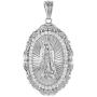 1 1/8 inch Oval Sterling Silver Cubic Zirconia Our Lady of Guadalupe Necklace Oval Micropave Halo Scrolled Frame Rhodium Finish 16-24 inch