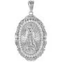 1 1/8 inch Oval Sterling Silver Cubic Zirconia Our Lady of Guadalupe Necklace Oval Micropave Halo Scrolled Frame Rhodium Finish 16-24 inch