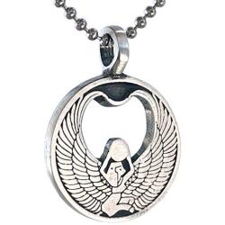 ISIS Egyptian Jewelry Goddess Pagan Wicca Magic Pewter Unisex Mens Pendant Necklace Protection Amulet Wealth Money Lucky Charm Safe Travel Talisman Prosperity Longevity Medaillion Silver Ball Chain