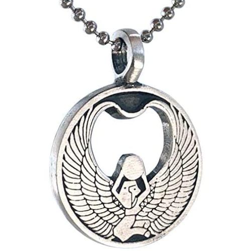 ISIS Egyptian Jewelry Goddess Pagan Wicca Magic Pewter Unisex Mens Pendant Necklace Protection Amulet Wealth Money Lucky Charm Safe Travel Talisman Prosperity Longevity Medaillion Silver Ball Chain