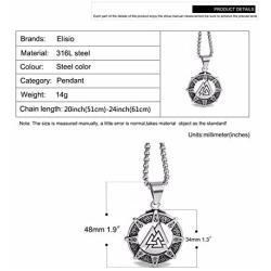 Elfasio Viking Necklace for Men Valknut Odins Norse Warrior Stainless Steel Pendant Chain Jewelry, Length 18-30 inch