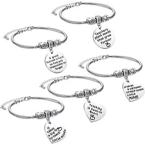 Zhanmai 5 Pieces Teacher Bracelet Jewelry Gift Adjustable Bracelets Engraved Message Metal Bracelet Bangle Gift for Women Teacher (Style C) Zhanmai 5 Pieces Teacher Bracelet Jewelry Gift Adjustable Bracelets Engraved Message Metal Bracelet Bangle Gift for Women Teacher (Style C)
