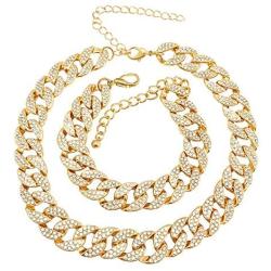 Nanafast Cuban Chain Necklace Bracelet Set for Women CZ Rhinestone Inlaid Necklace Bracelet for Girls Punk Hip Hop Jewelry Adjustable
